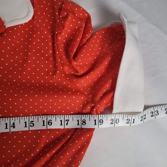 VTG 50's/60's Red/White Micro Dot Rockabilly Pinup Retro Midi Dress Women's M - Picture 12 of 14